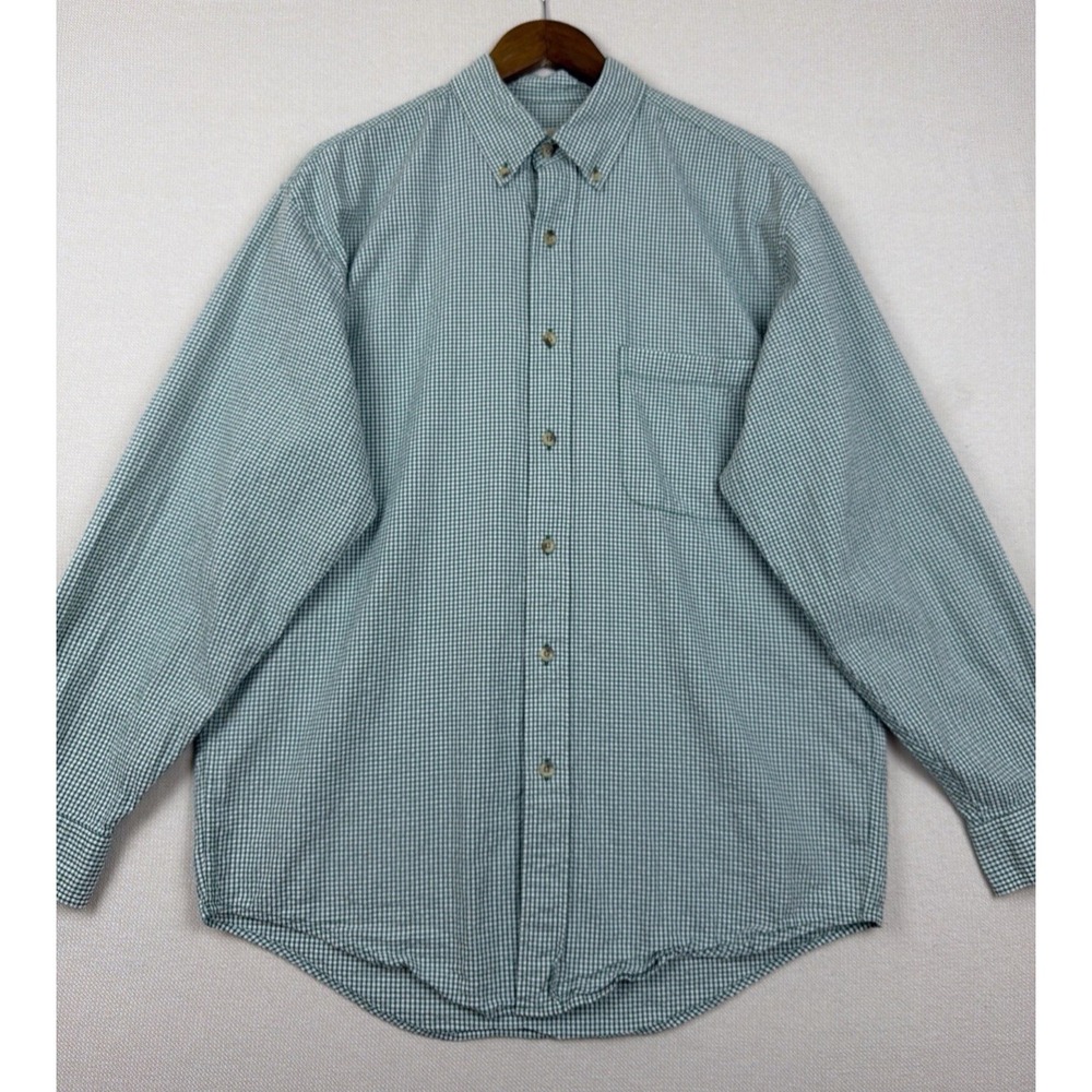 Eddie Bauer Seersucker Gingham Check Button Down Shirt Size S Green Long Sleeve